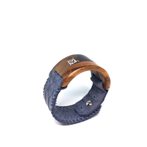 Fusion unisex bracelet. Leather and wood cuff, designed for both men and women.  Handmade sterling silver handmade